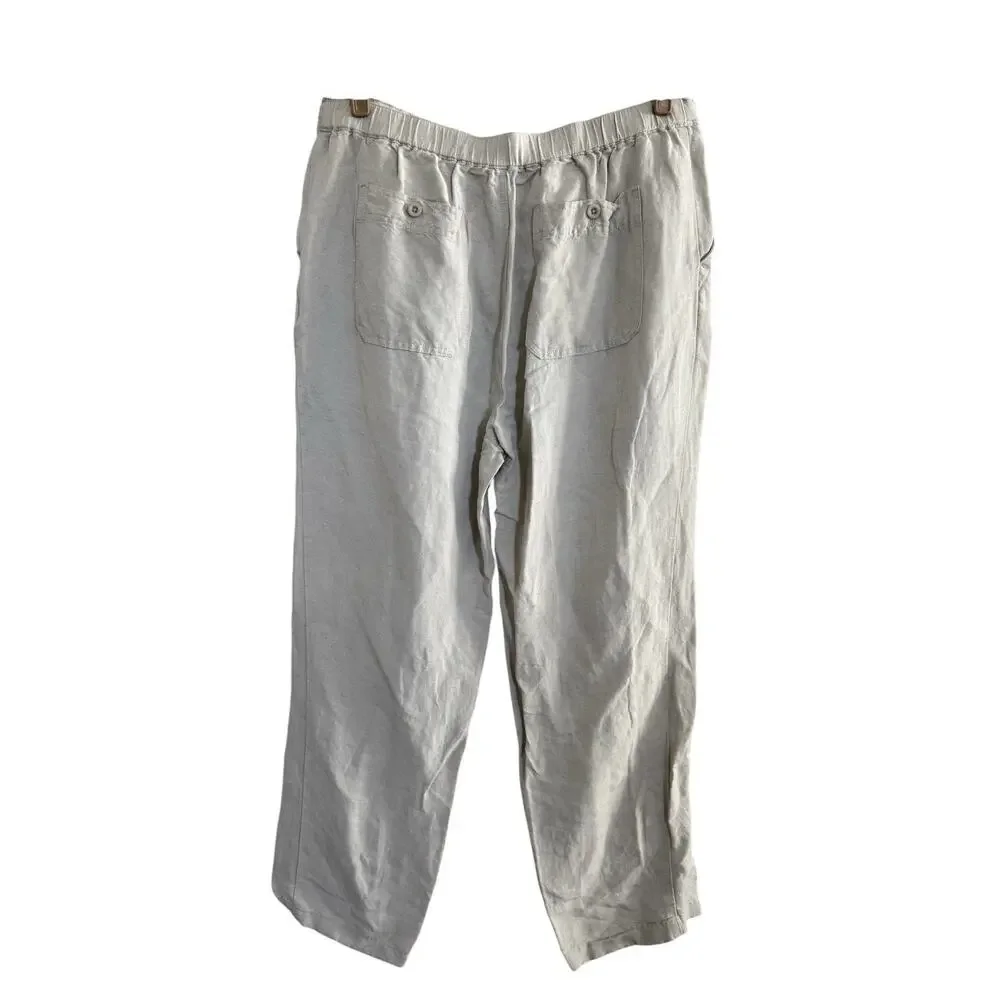 CUBAVERA Mens Linen Blend Drawstring Pants Light Beige Casual Large 36-38 #7172